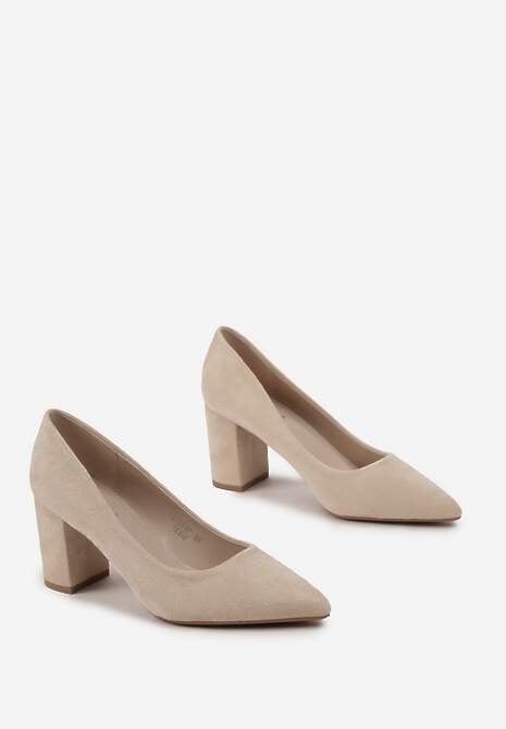 Beżowe Czółenka na Słupku ze Szpiczastym Noskiem Sesslis