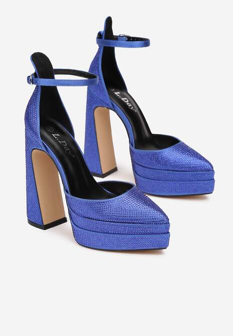 Niebieskie Sandały w Cyrkonie na Platformie i Słupku Irmeli