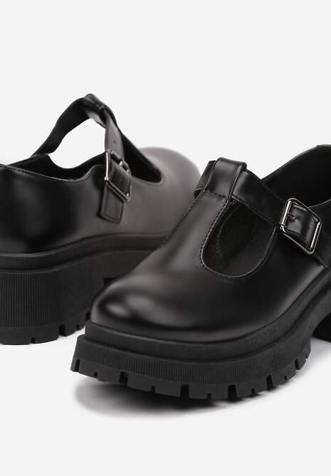 Czarne Płaskie Półbuty z Paskami na Sprzączkę Elosie