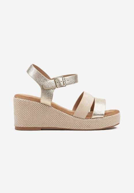 Złote Sandały z Metalicznymi Paskami Zapinane na Sprzączkę Tulvanis