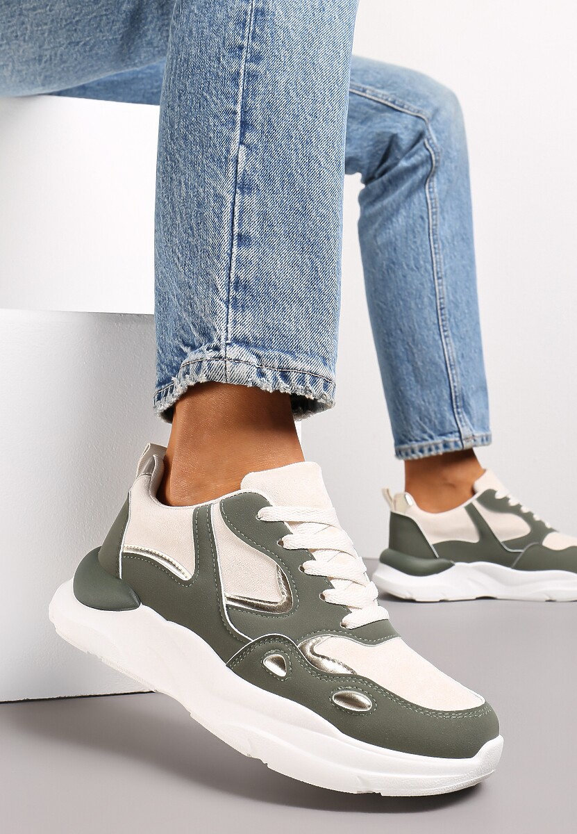 Zielone Sneakersy przed Kostkę na Grubej Podeszwie Milapena