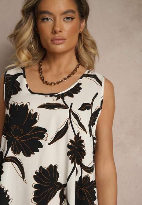 Czarna Sukienka Bez Rękawów z Tkaniny Wiskozowej w Kwiaty Orrivia