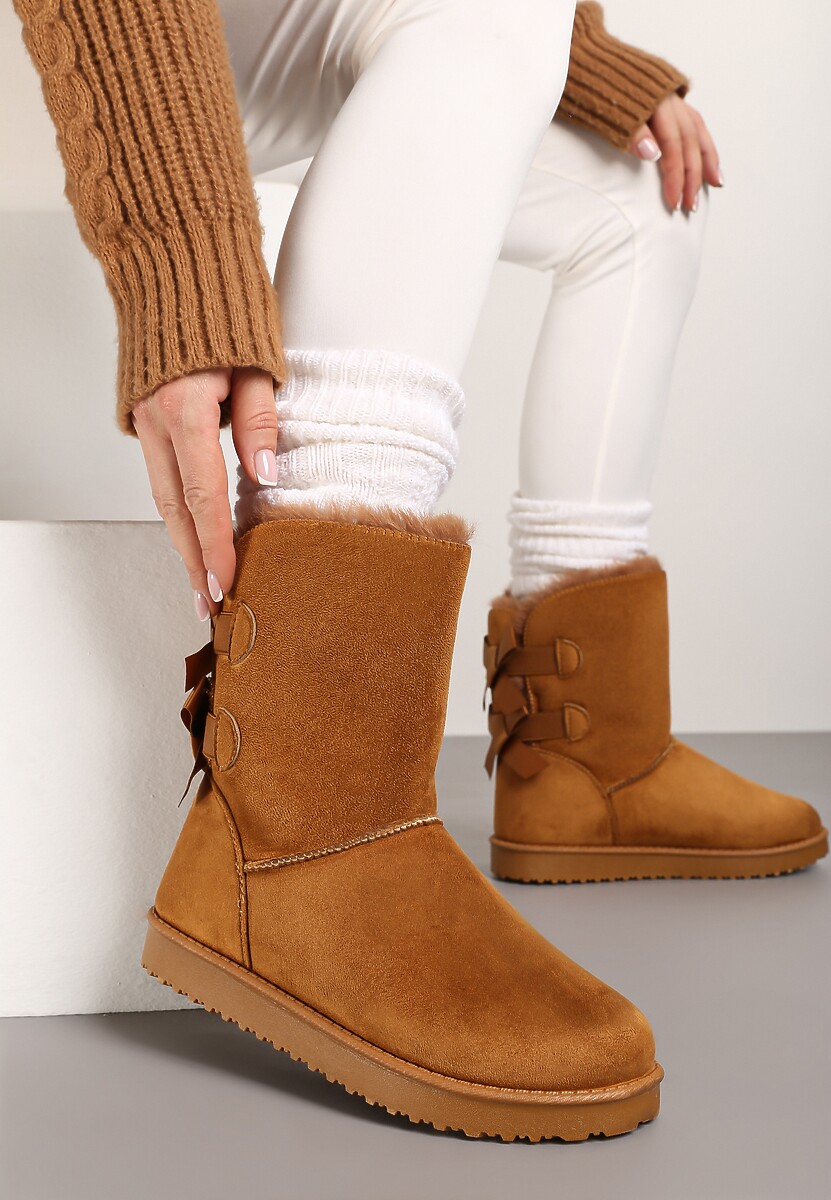 Brązowe Śniegowce z Kokardkami Chami