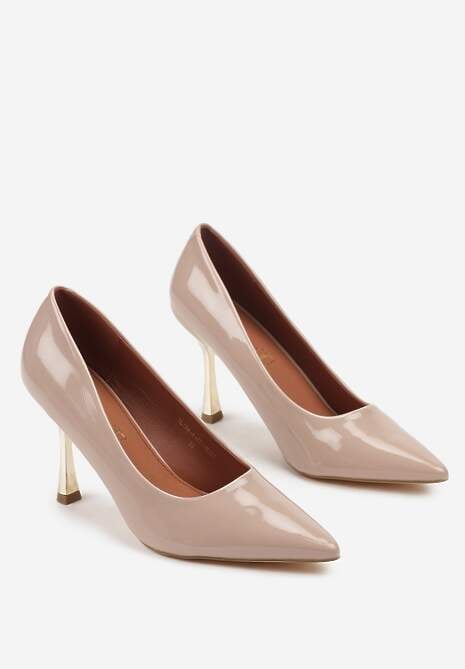 Beżowe Szpilki Vices Lakierowane z Wkładką ze Skóry Naturalnej Olorissa