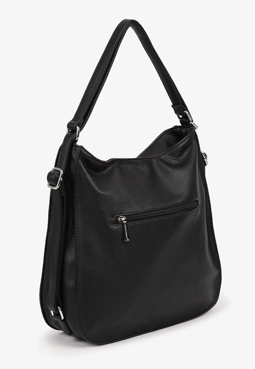 Czarna Torebka na Ramię z Frędzlami i Suwakami Rivkio