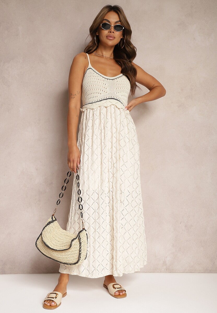 Beżowa Sukienka na Ramiączkach o Rozkloszowanym Kroju Quemvia