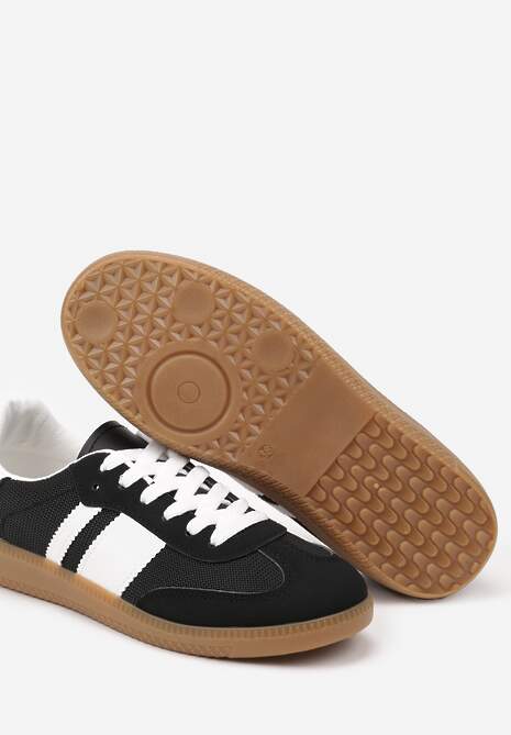 Czarne Sneakersy na Kauczukowej Podeszwie Ozdobione Paskami Emidi