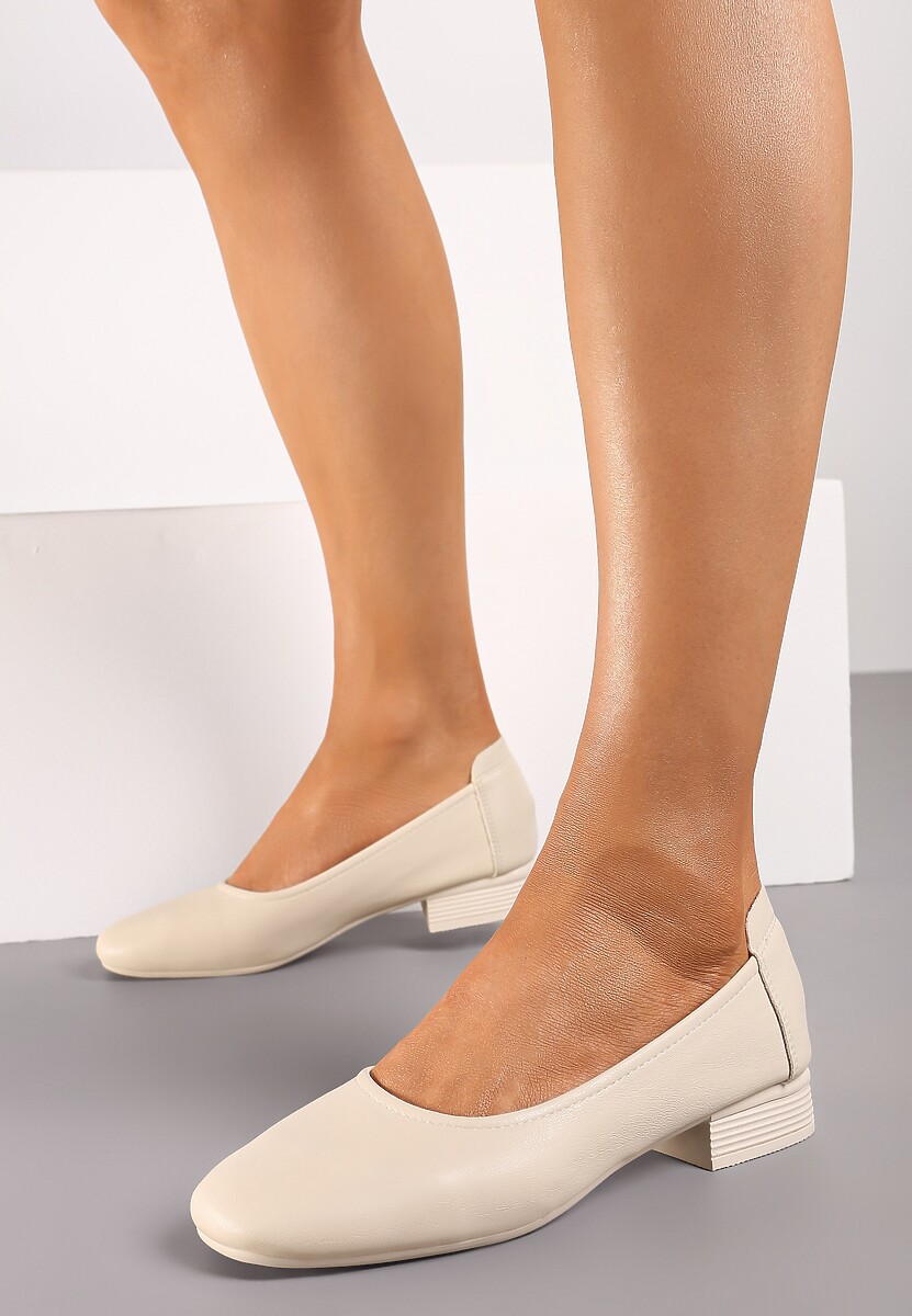 Beżowe Casualowe Czółenka na Niskim Obcasie Comita