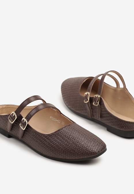 Brązowe Klapki Balerinki Ozdobione Paseczkami Davissae