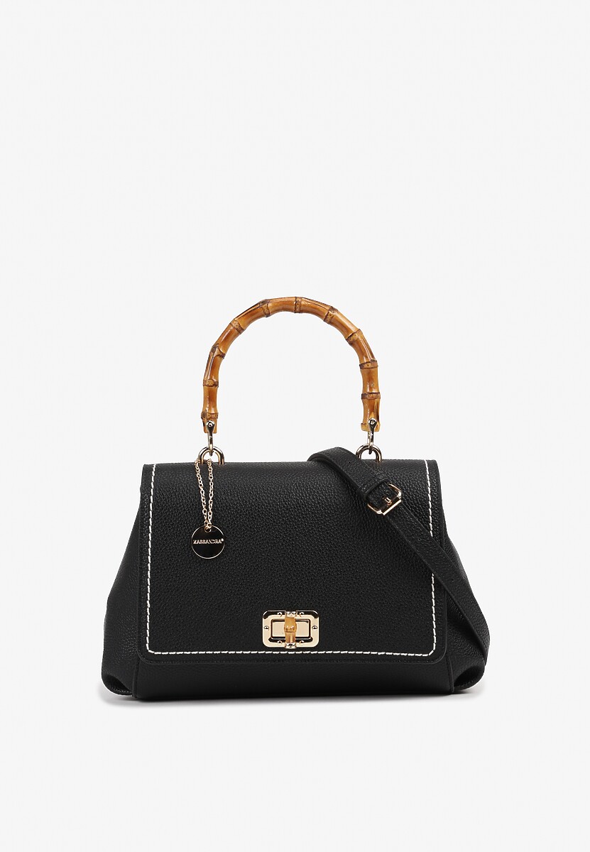 Czarna Torebka o Trapezowym Kształcie z Klapą Rączką i Dodatkowym Paskiem Hrulla