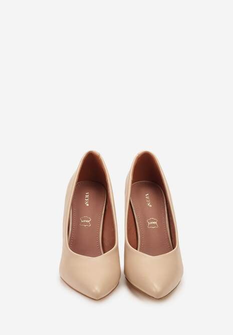 Beżowe Szpilki Vices na Klepsydrowym Obcasie ze Skórzaną Wkładką Muzite