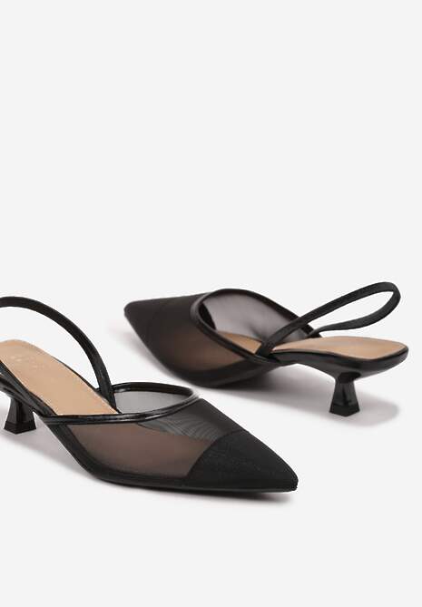 Czarne Sandały z Siateczki na Kaczuszce ze Szpiczastym Noskiem Helotina