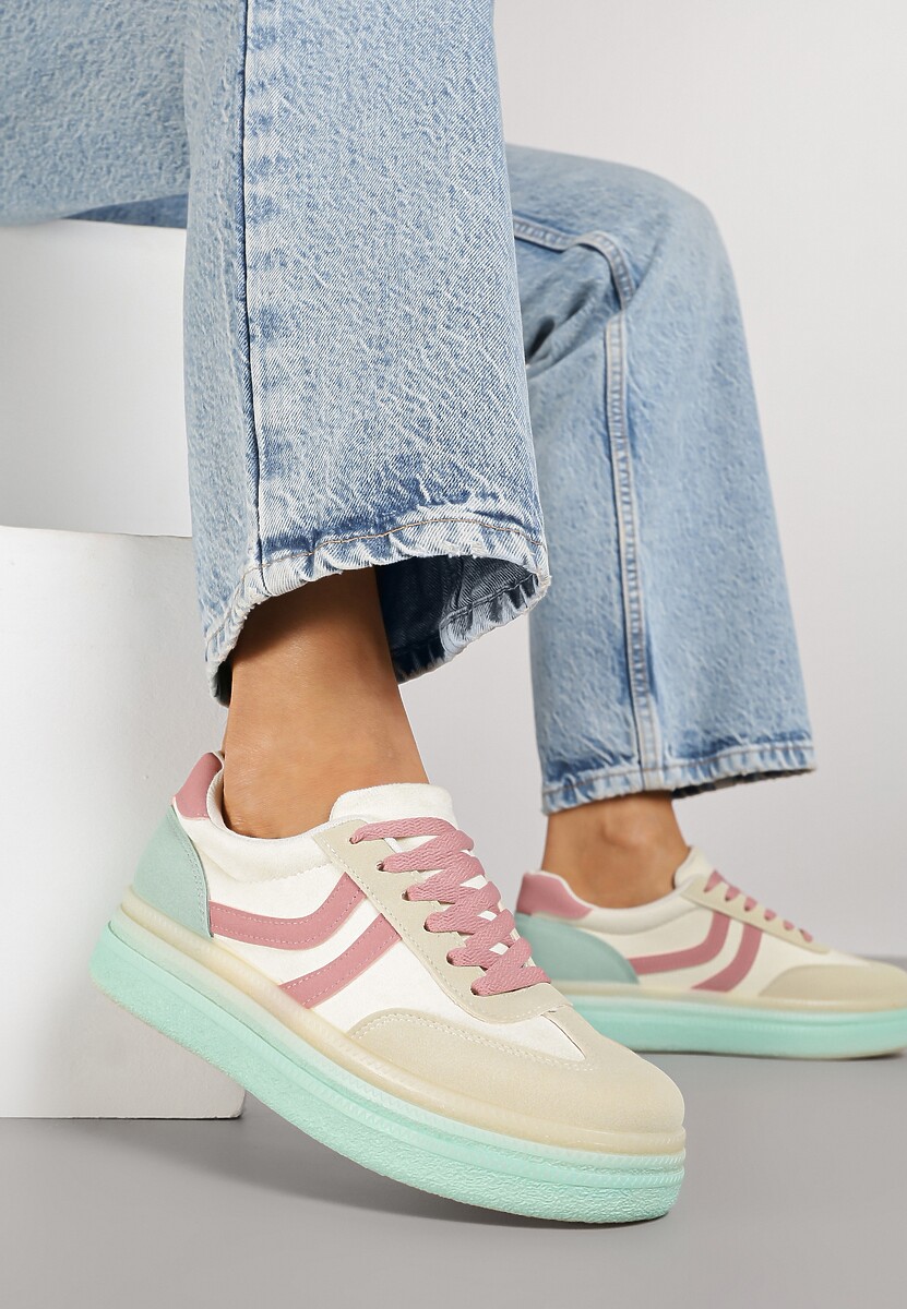Różowo-Niebieskie Sneakersy Typu Kultowe Tenisówki na Niskiej Platformie Olritia