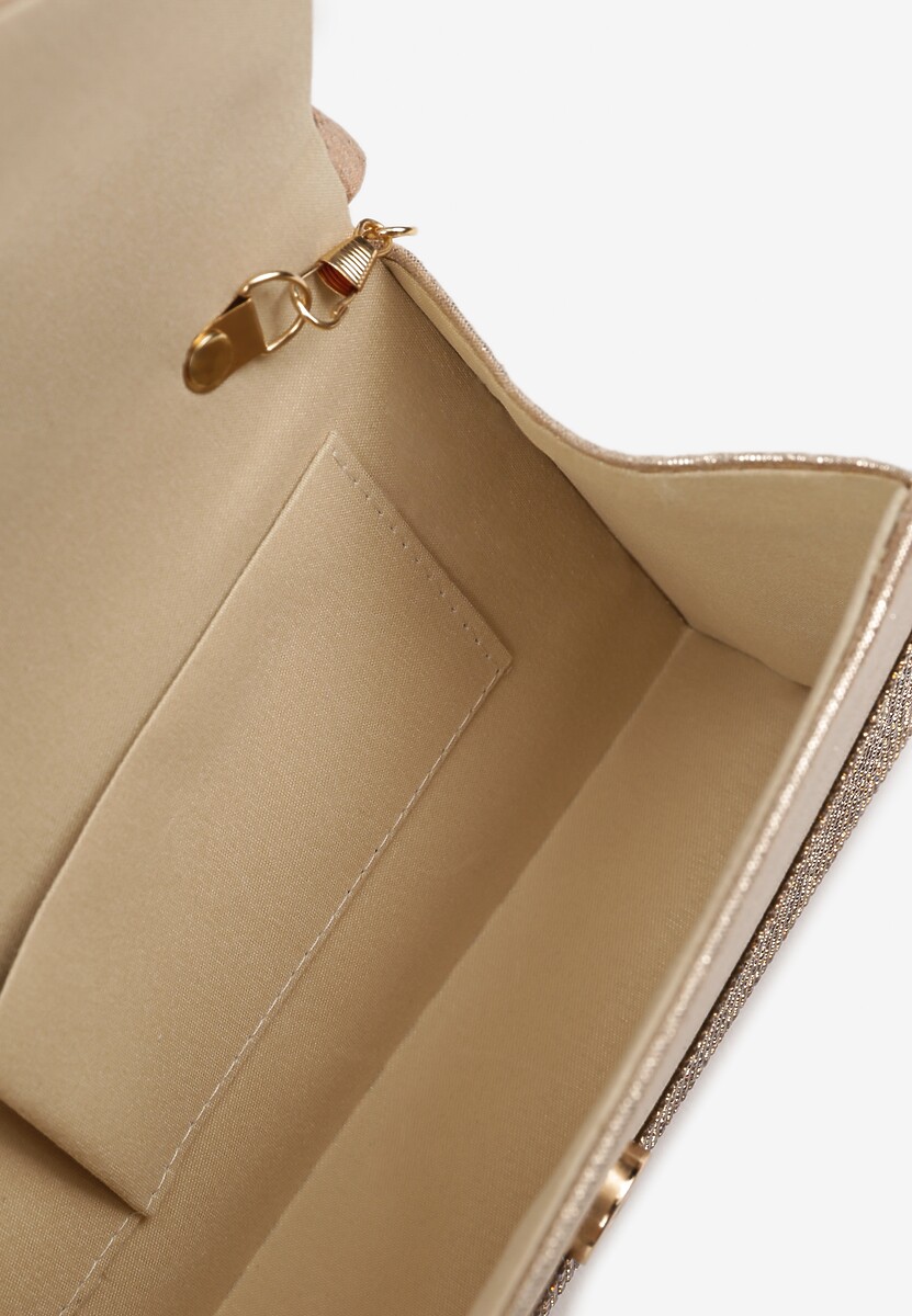 Złota Torebka Kopertówka Zdobiona Cyrkoniami z Łańcuszkiem Naliomea