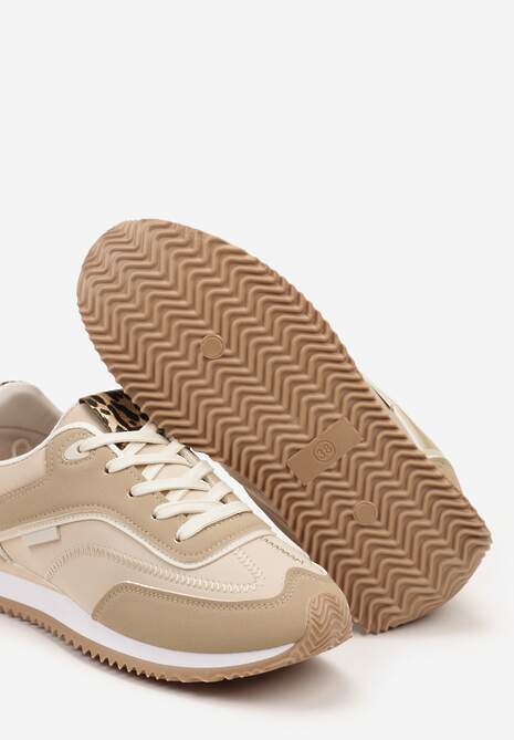 Brązowe Sneakersy na Płaskiej Podeszwie z Metalicznym Wykończeniem Zelmora