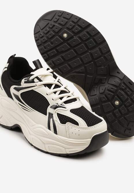 Beżowo-Czarne Sneakersy Vices na Platformie Ozdobione Tłoczeniem Natiselle