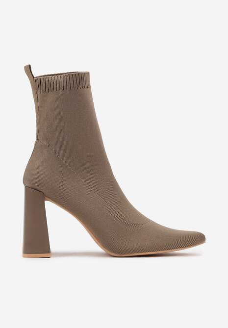 Brązowe Wsuwane Botki na Stożku z Dopasowaną Cholewką Lerinelle