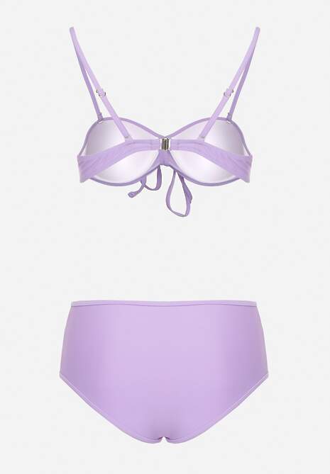 Fioletowe Bikini Biustonosz i Majtki Figi High Waist z Siateczkowymi Zdobieniami Kinovia