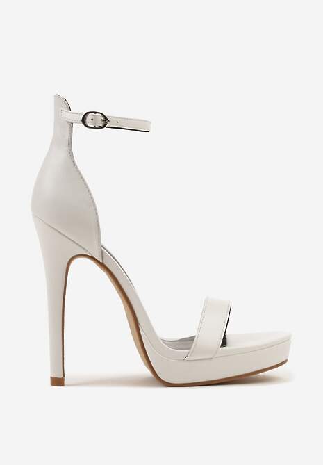 Białe Sandały na Szpilce i Platformie z Paskiem Wokół Kostki Napelle