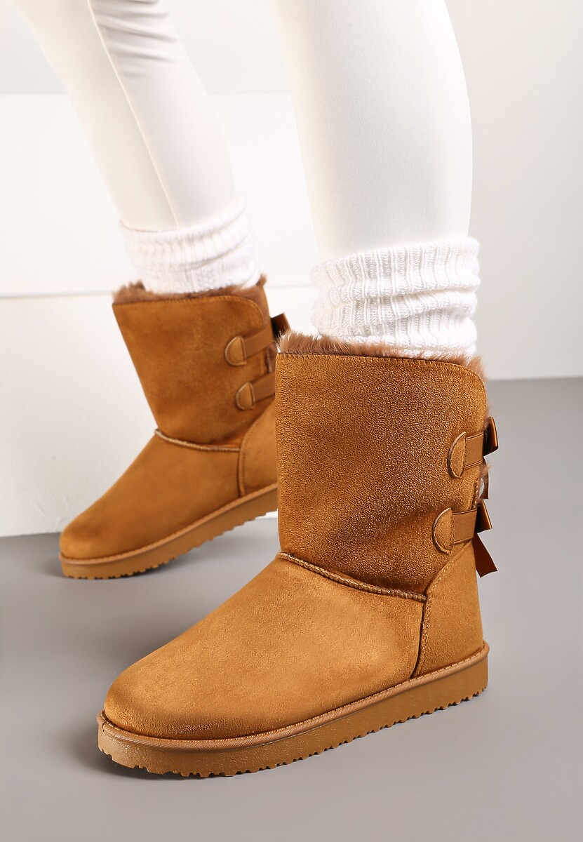 Brązowe Śniegowce z Kokardkami Chami