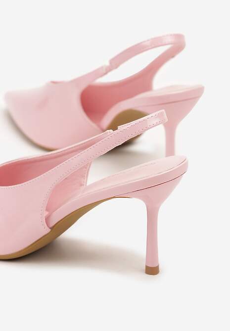Różowe Lakierowane Sandały na Szpilce Typu Slingback Addoxie