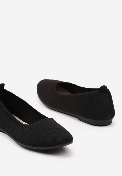 Czarne Balerinki z Okrągłym Noskiem i Materiałową Cholewką Mililena