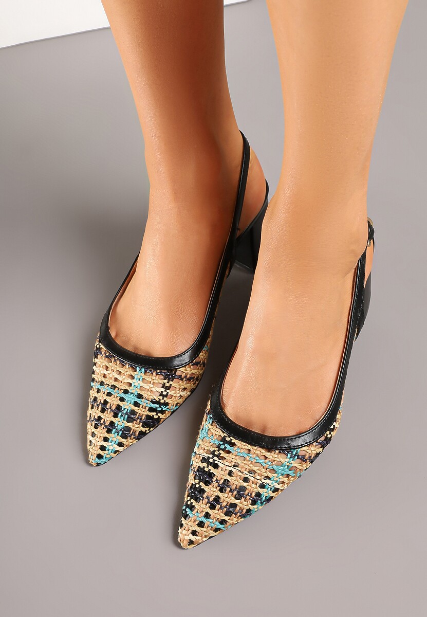 Czarne Sandały na Słupku Slingback Ozdobione Szydełkową Cholewką Novilissea