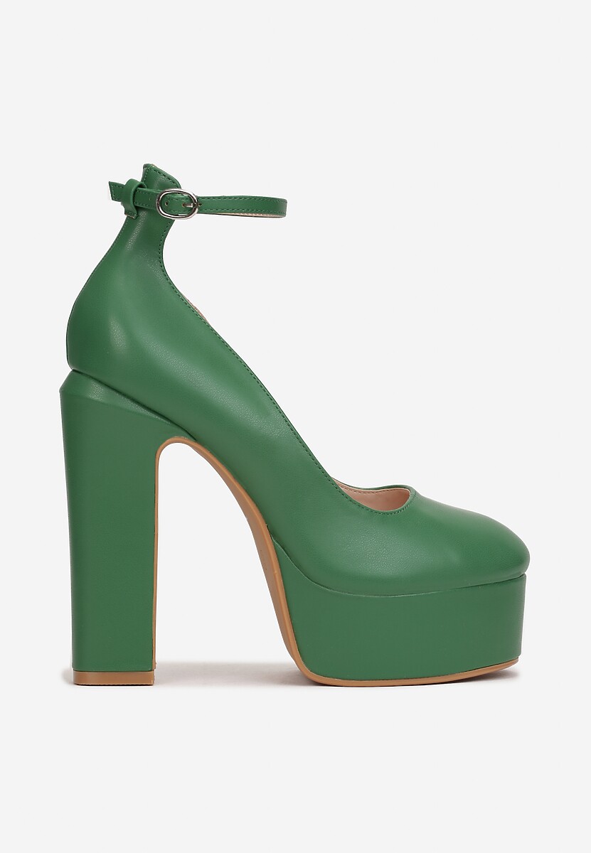 Zielone Czółenka na Platformie i Słupku Samassa