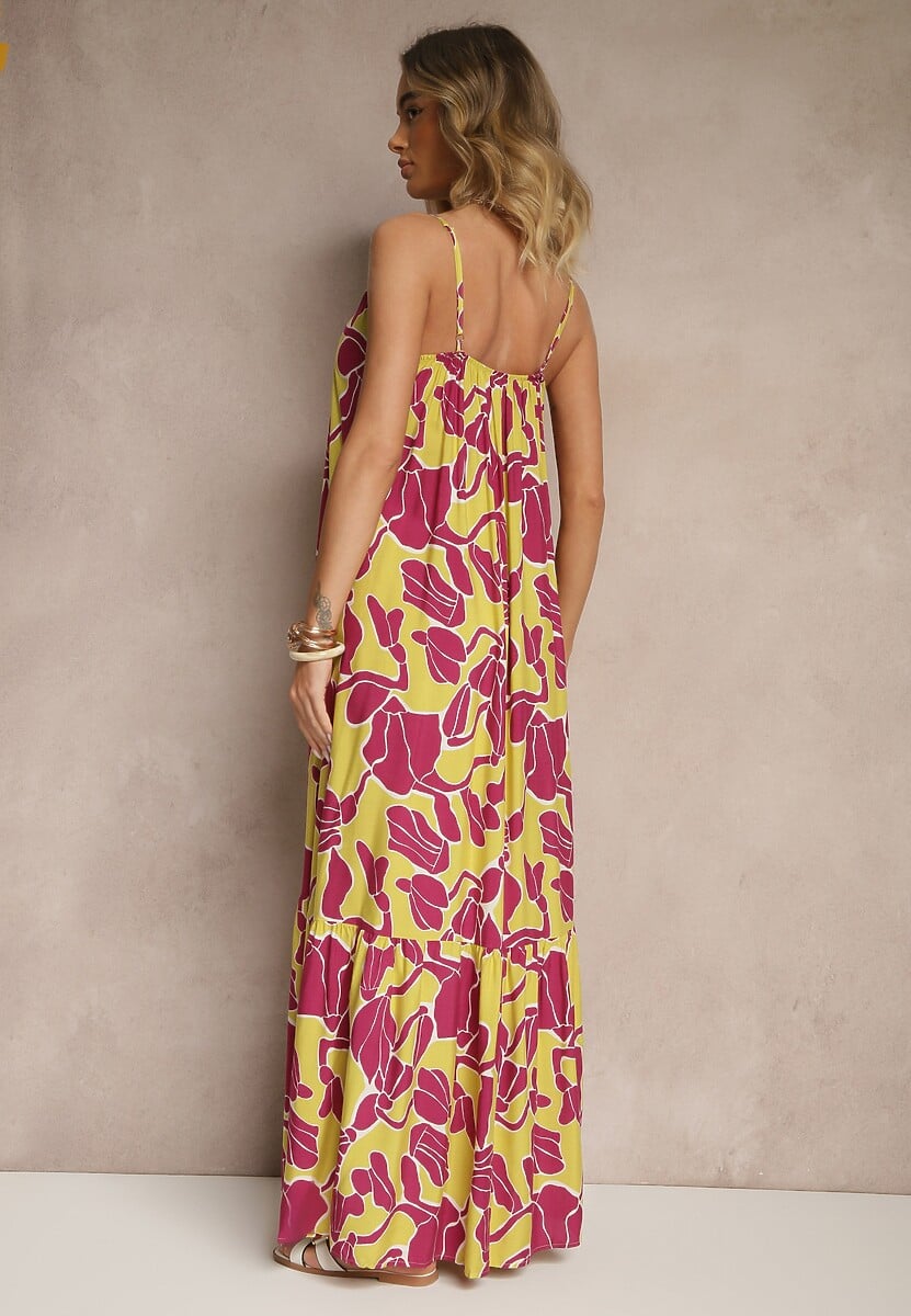 Jasnozielona Wiskozowa Sukienka o Rozkloszowanym Kroju na Cienkich Ramiączkach Sepalina