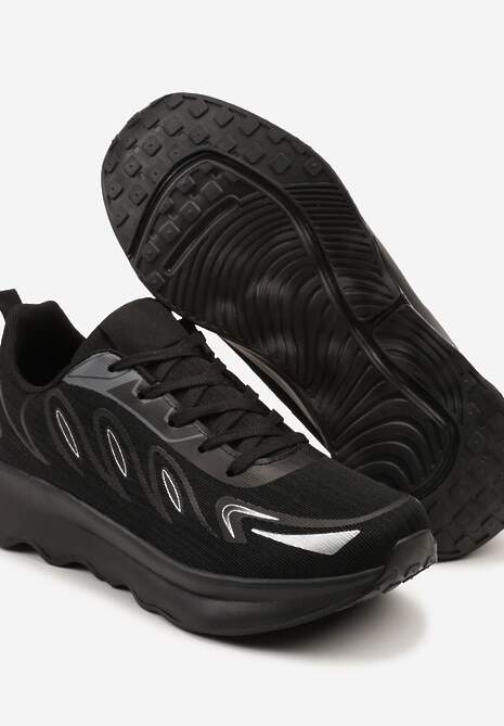 Czarne Sneakersy na Podeszwie z Pianki Zdobione Geometrycznymi Detalami Ulianavia