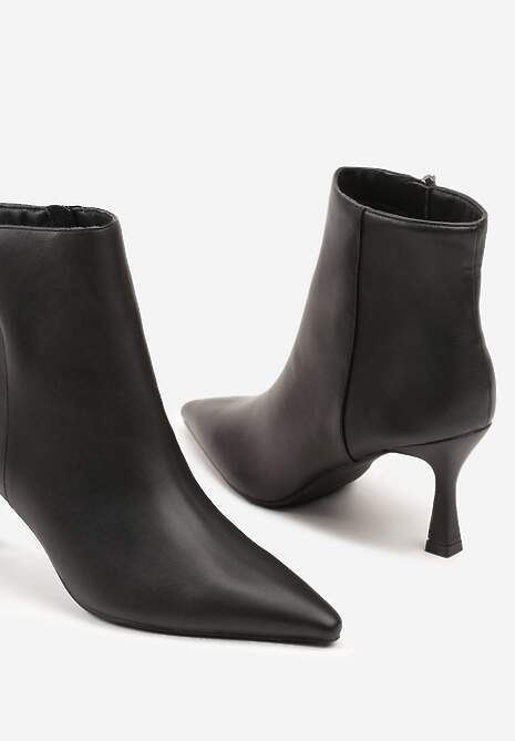 Czarne Botki do Kostki Vices na Klepsydrowym Obcasie z Noskiem w Szpic Vidvire