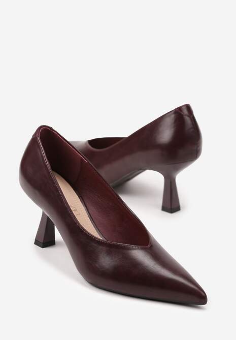 Bordowe Czółenka Vices na Kaczuszce z Wkładką ze Skóry Naturalnej Zaisse