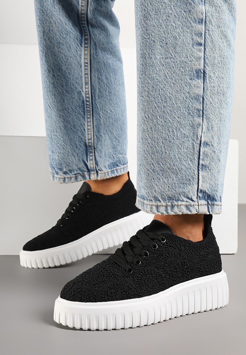 Czarne Ażurowe Sneakersy na Platformie Ellisara