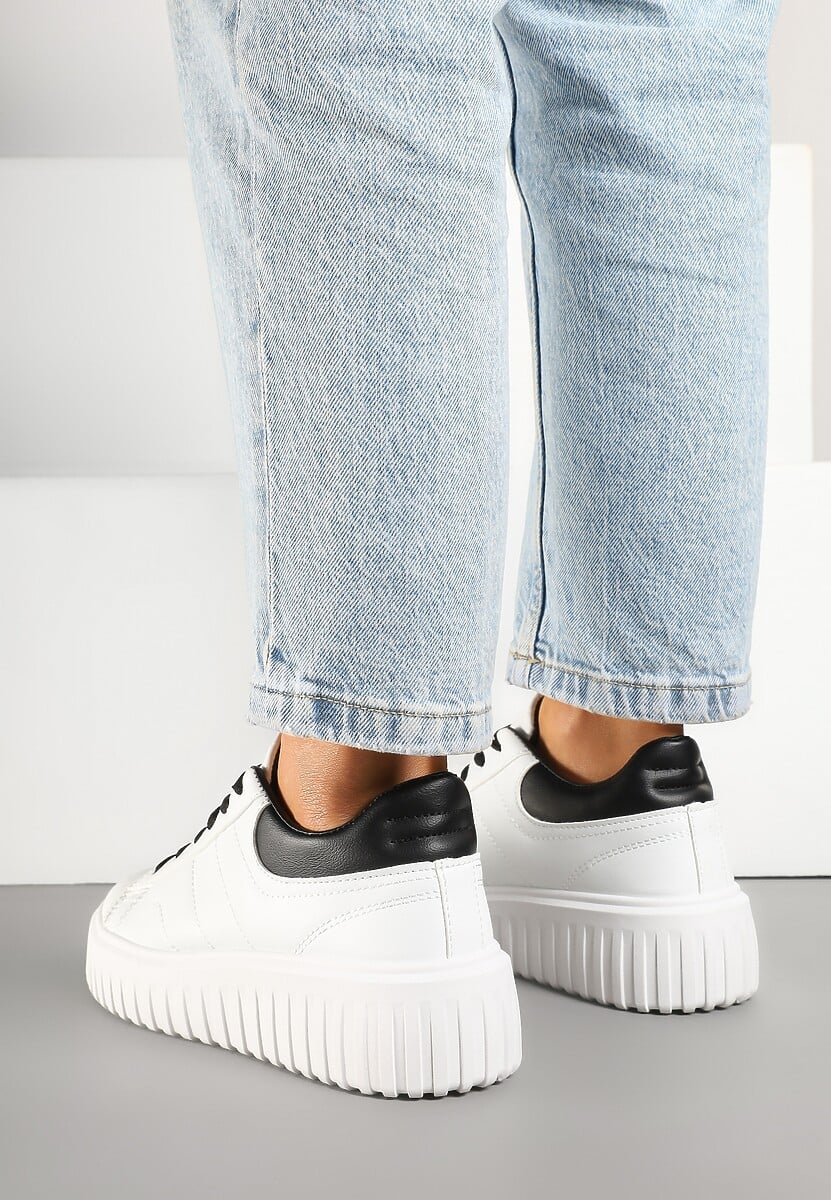 Biało-Czarne Sneakersy na Platformie Ozdobionej Tłoczonej Zdivona