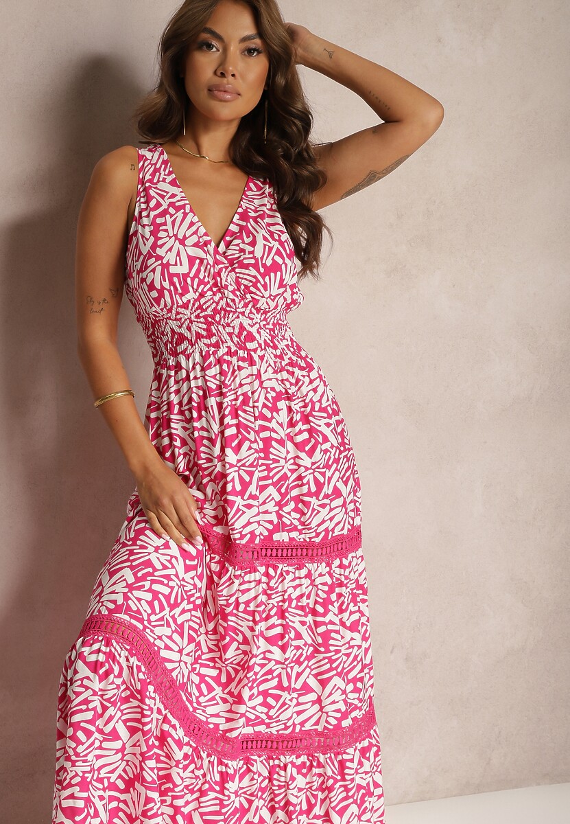 Zielona Taliowana Sukienka z Bawełny na Ramiączkach z Gumką w Pasie Yalnena