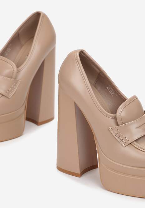 Beżowe Czółenka na Wysokim Słupku i Platformie Bayi