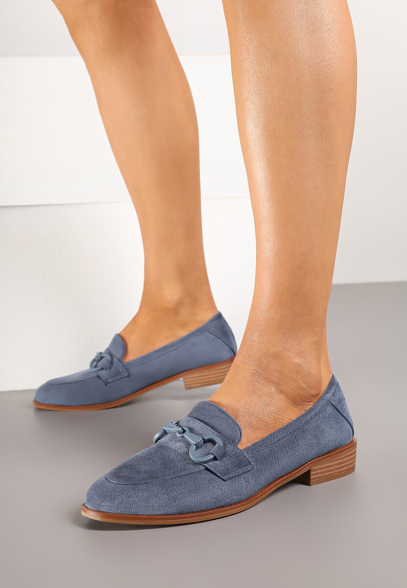 Niebieskie Mokasyny Vices z Wkładką ze Skóry Naturalnej Zdobione Łańcuszkiem Delariona