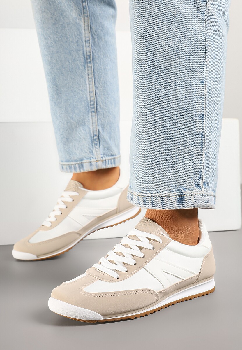 Beżowe Sneakersy z Geometrycznym Wzorem Zoloti