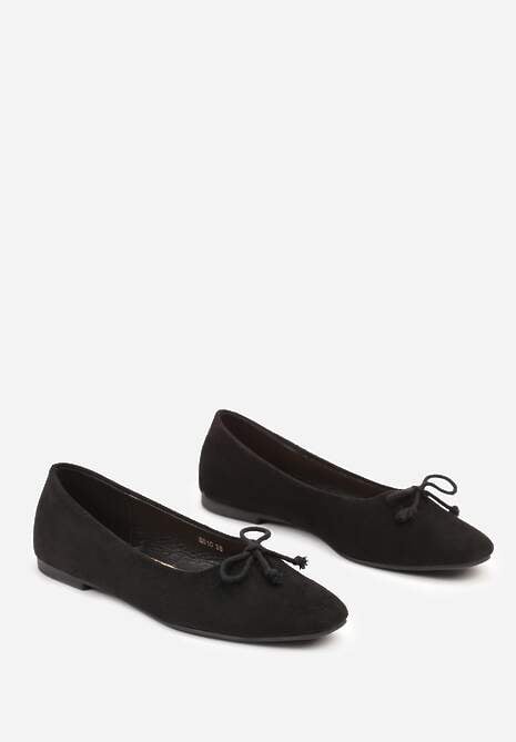 Czarne Balerinki na Płaskiej Podeszwie z Kokardką i Wycięciami Lerivin