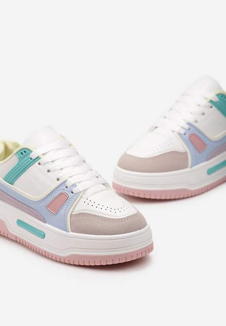 Biało-Różowe Sneakersy ze Wstawkami z Ekozamszu na Grubej Podeszwie Anecta