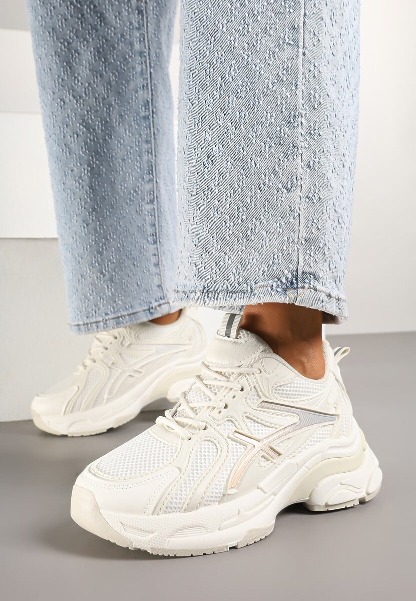 Beżowe Sneakersy na Platformie z Geometrycznym Wzorem Farissa