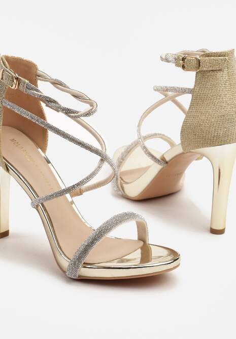 Złote  Sandały na Szpilce z Cyrkoniami Sadevorelle