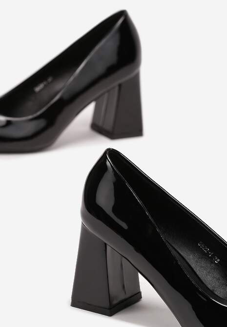 Czarne Czółenka na Geometrycznym Słupku ze Szpiczastym Noskiem Palmerna