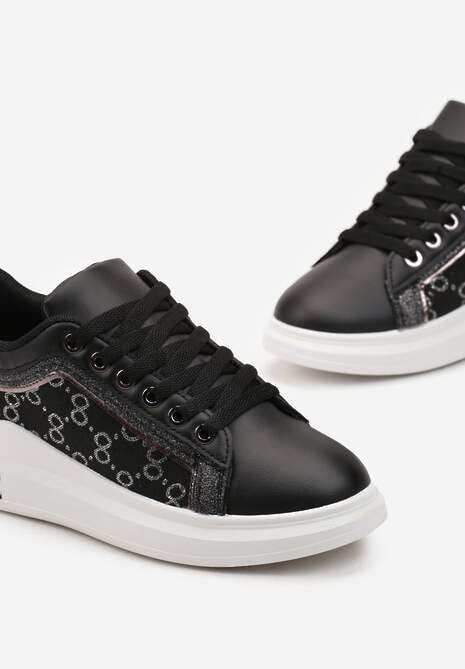 Czarne Sneakersy z Brokatem i Metaliczną Wstawką Selien