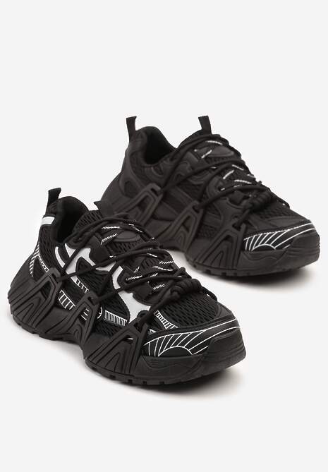 Czarne Sneakersy z Designerskim Sznurowaniem Nuritha