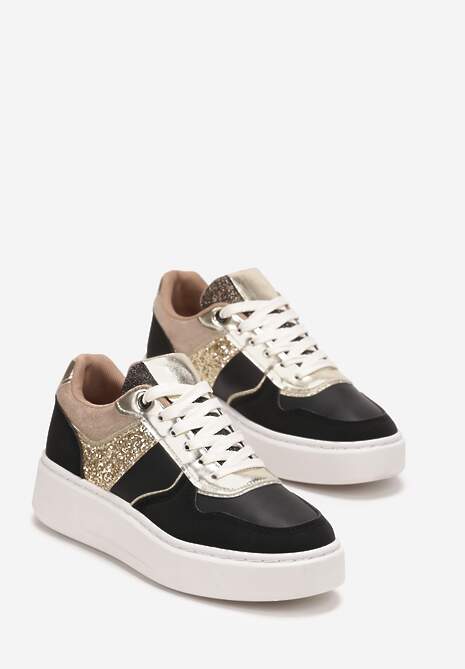 Czarne Sneakersy na Platformie Elasetta