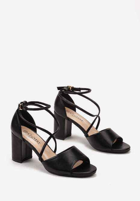 Czarne Sandały z Ekoskóry na Słupku z Otwartym Noskiem Stellina