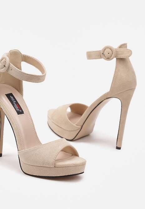Beżowe Sandały na Wysokiej Szpilce z Platformą Effidra