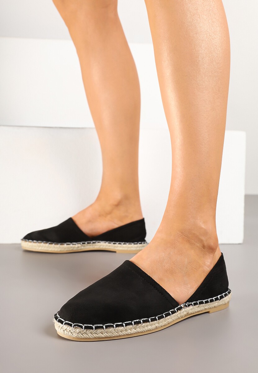 Zielone Espadryle  Ozdobione Wyciętą Cholewką i Plecionką Wommea