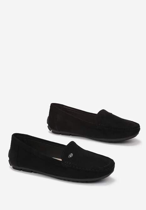 Czarne Mokasyny ze Skórzaną Wkładką i Przeszyciami Yaritza